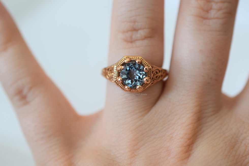 Thumbnail: Vintage Style Rose Gold Aquamarine Ring