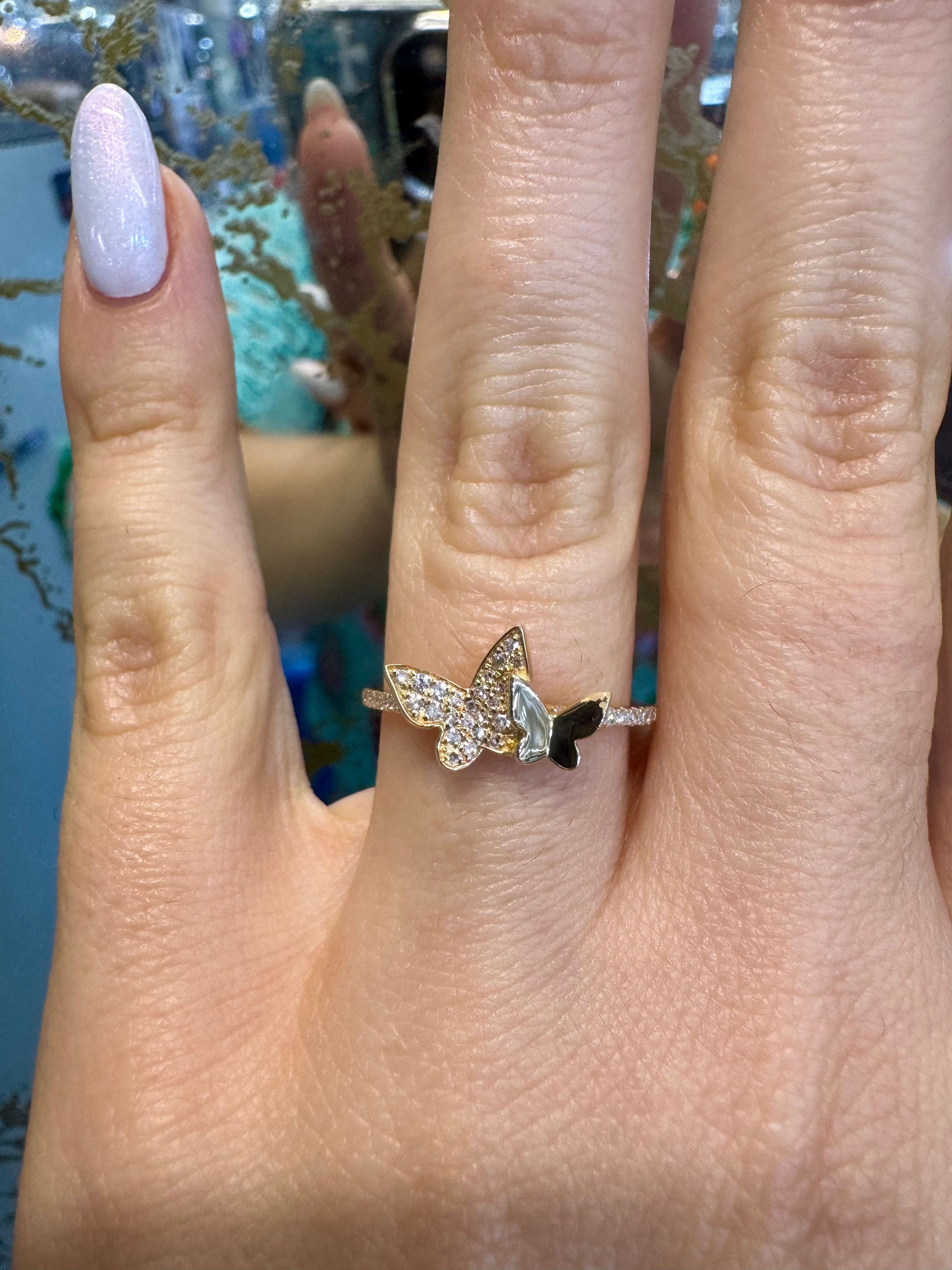 14kt Yellow Gold Diamond Double Butterfly Ring