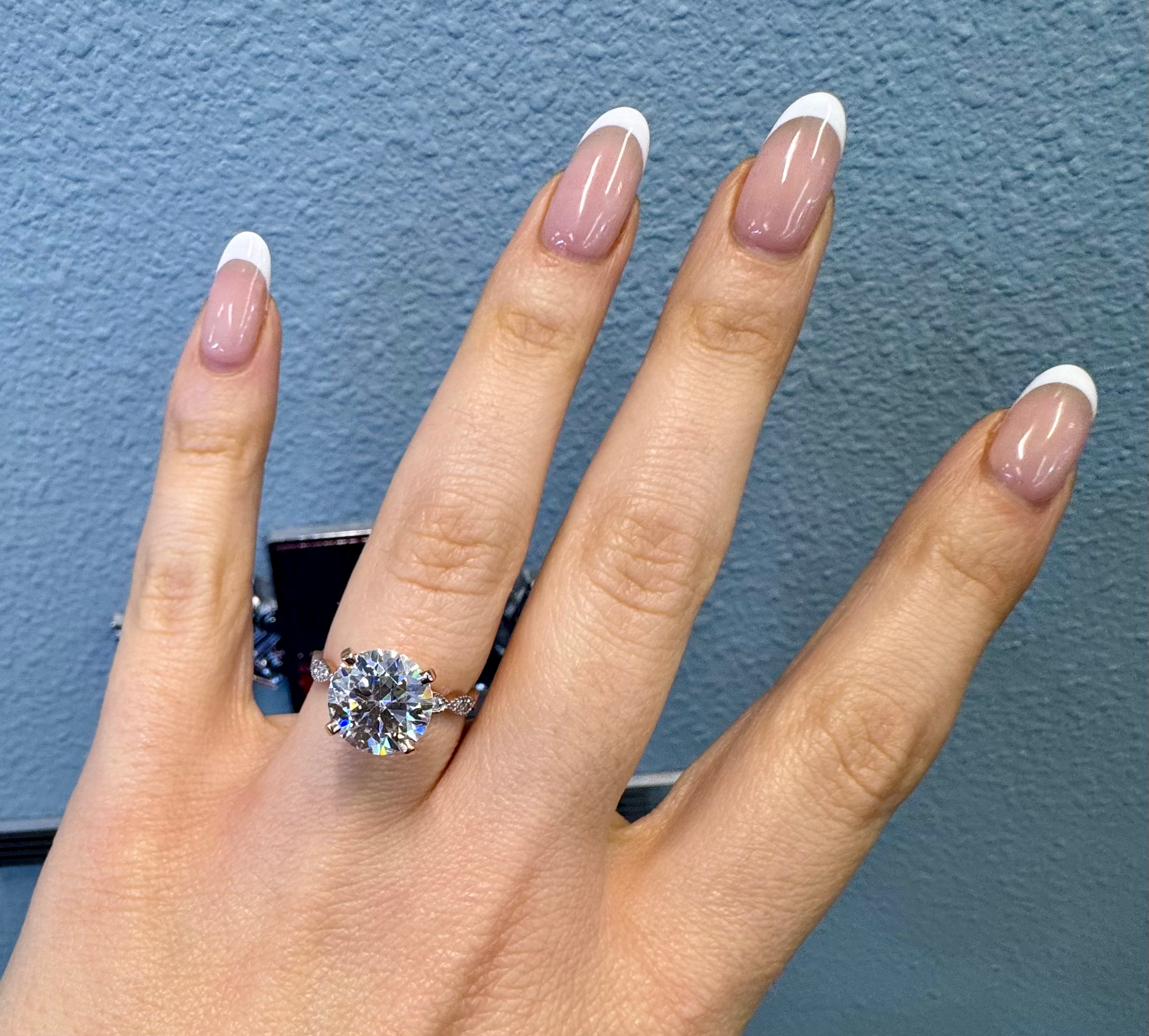 14kt Rose Gold Moissanite And Diamond Engagement Ring- Has Matching Band