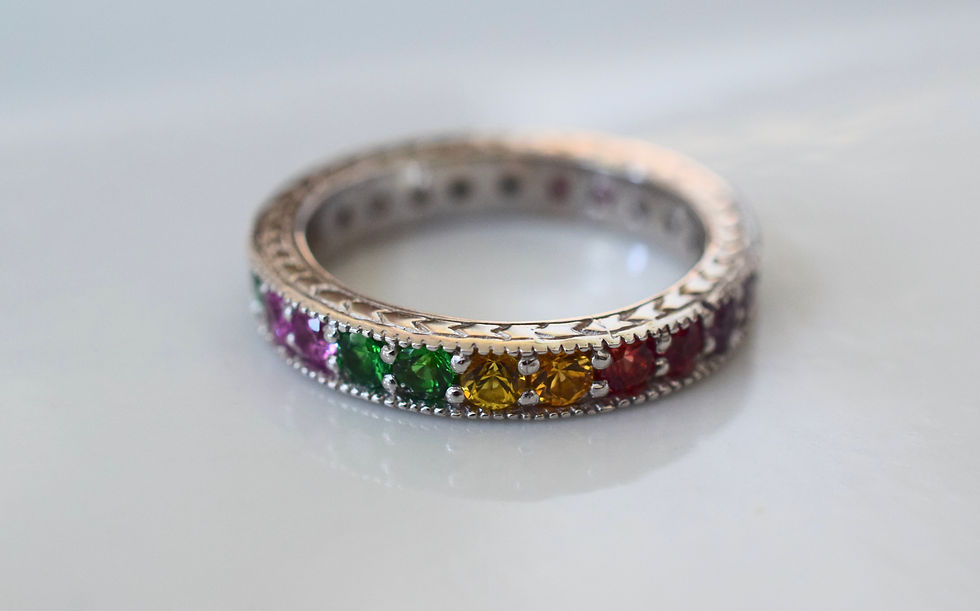 Thumbnail: 14K White Gold Multi Gemstone Rainbow Band