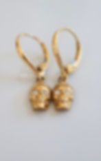 Thumbnail: 14K Yellow Gold Diamond Skull Earrings