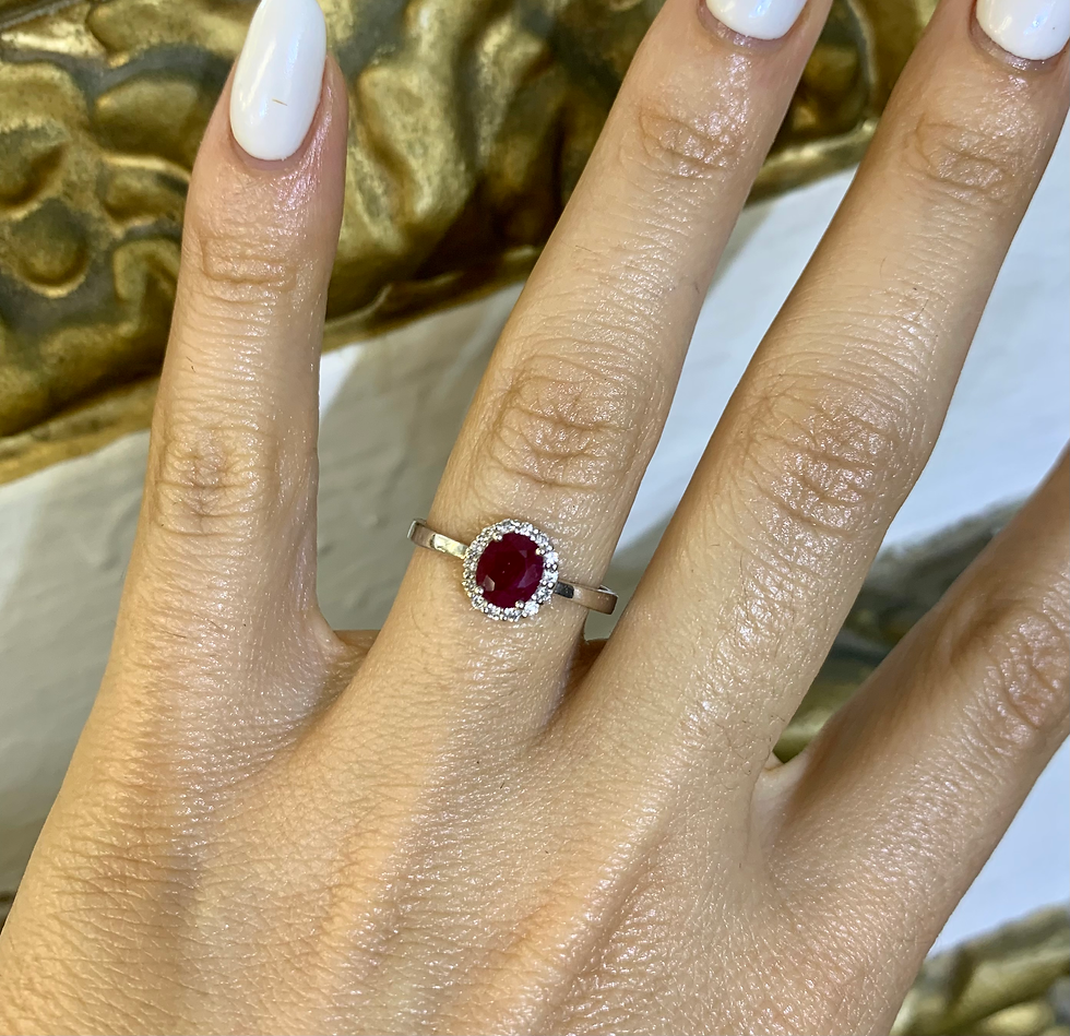 Thumbnail: 14kt White Gold Oval Ruby And Diamond Halo Ring