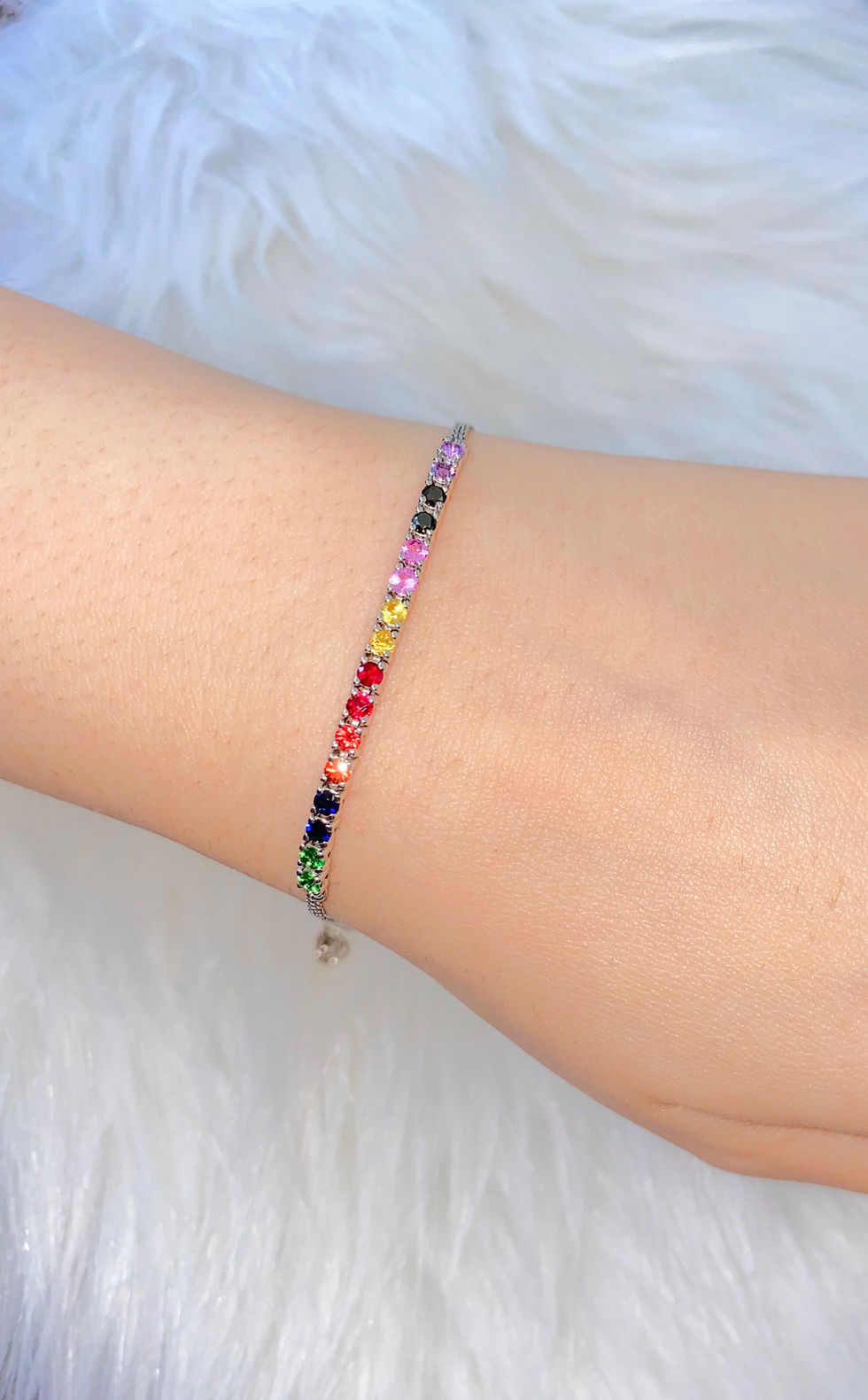 Thumbnail: 14K White Gold Multi Gemstone Rainbow Bracelet