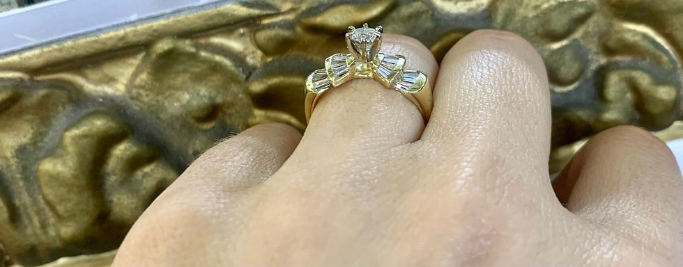 Thumbnail: 14kt Yellow Gold Round And Baguette Diamond Engagement Ring