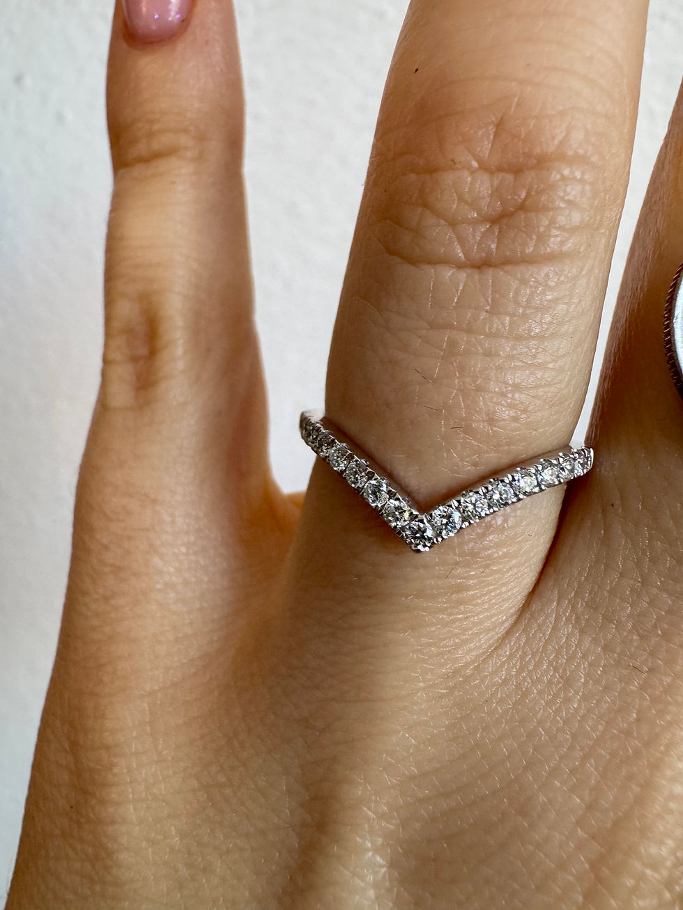 Thumbnail: Dainty 14kt White Gold Contour Diamond Band