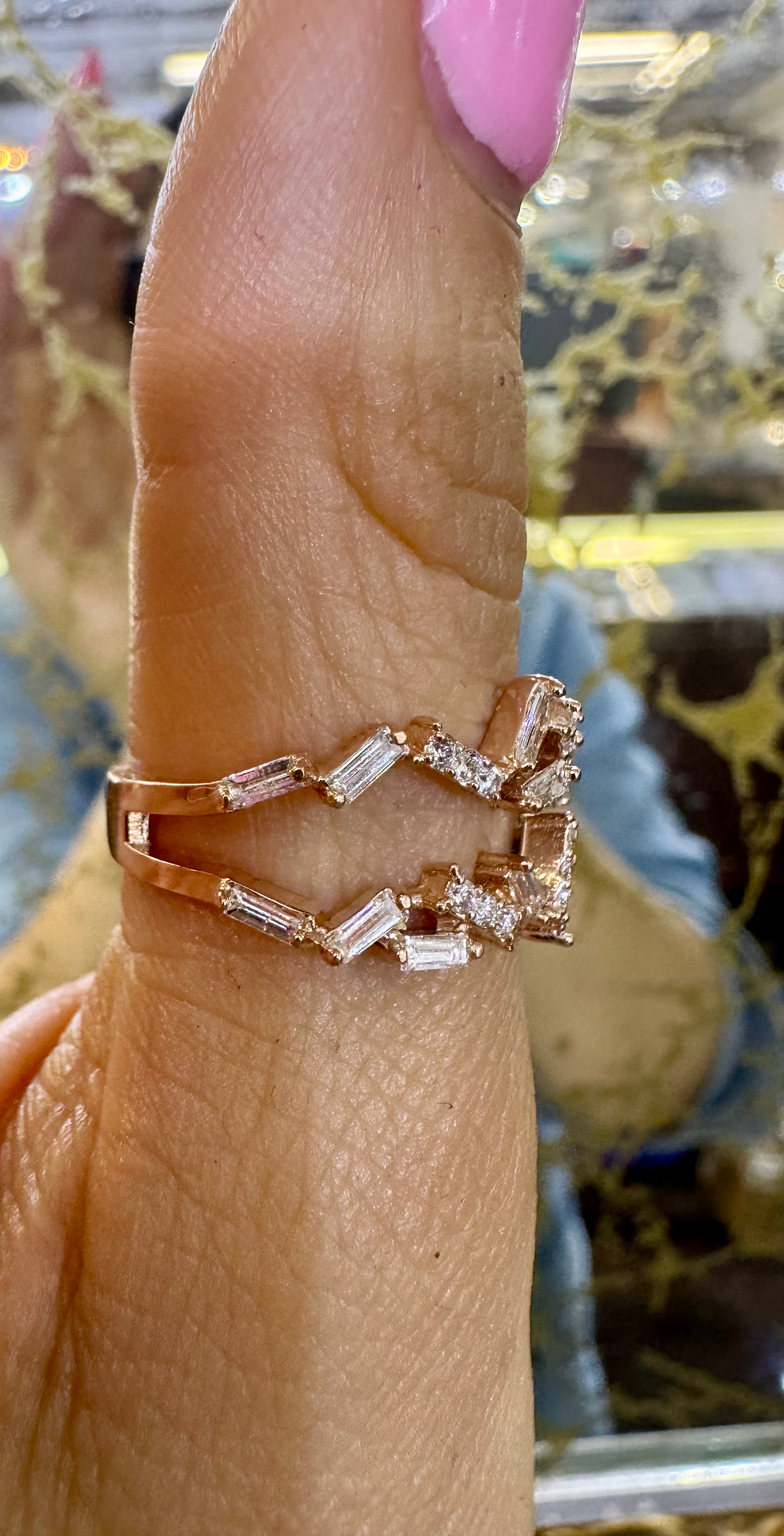 Thumbnail: 14kt Rose Gold Baguette Double Row Diamond Band