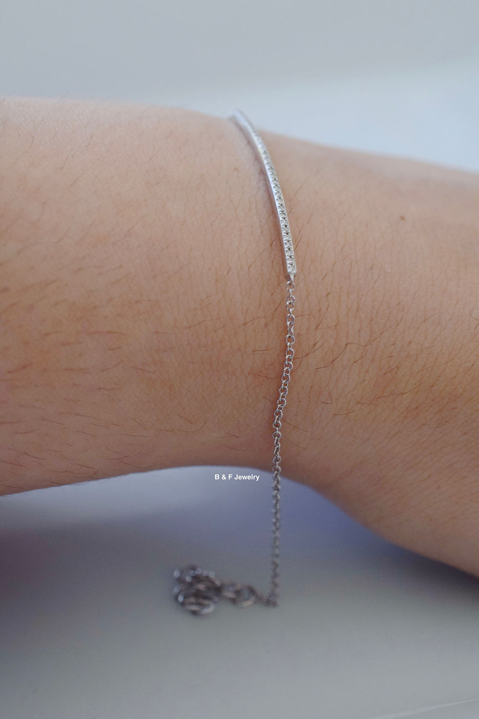 Thumbnail: Dainty 14kt White Gold Diamond Bar Bracelet