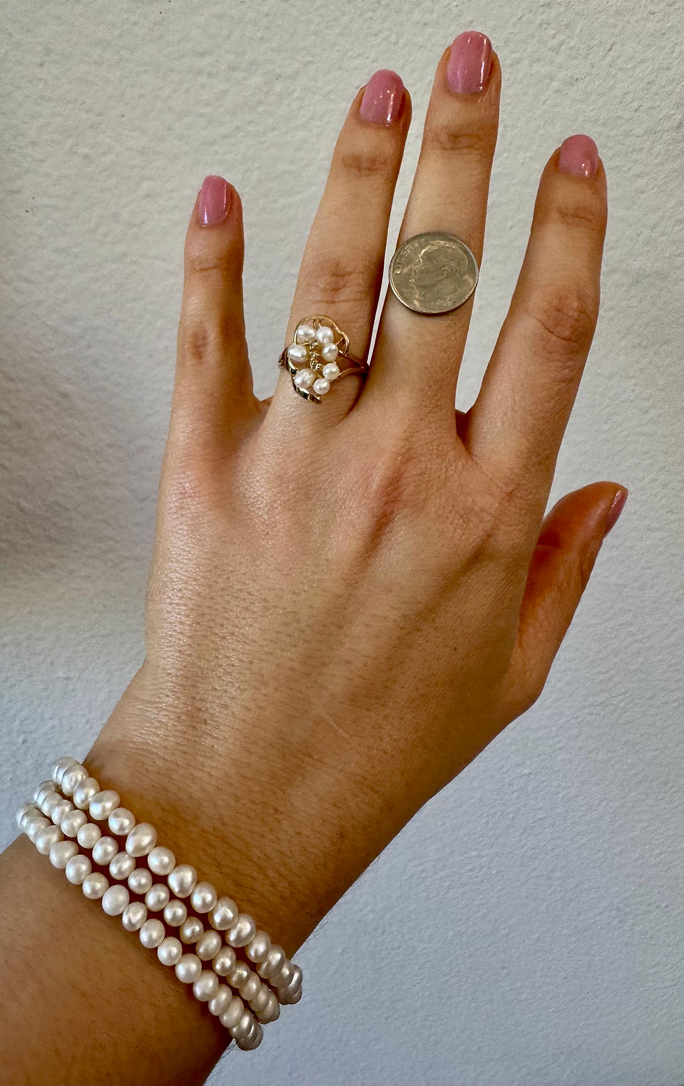 Thumbnail: 14kt Yellow Gold Vintage Diamond And Pearl Grape Cluster Motif Cocktail Ring