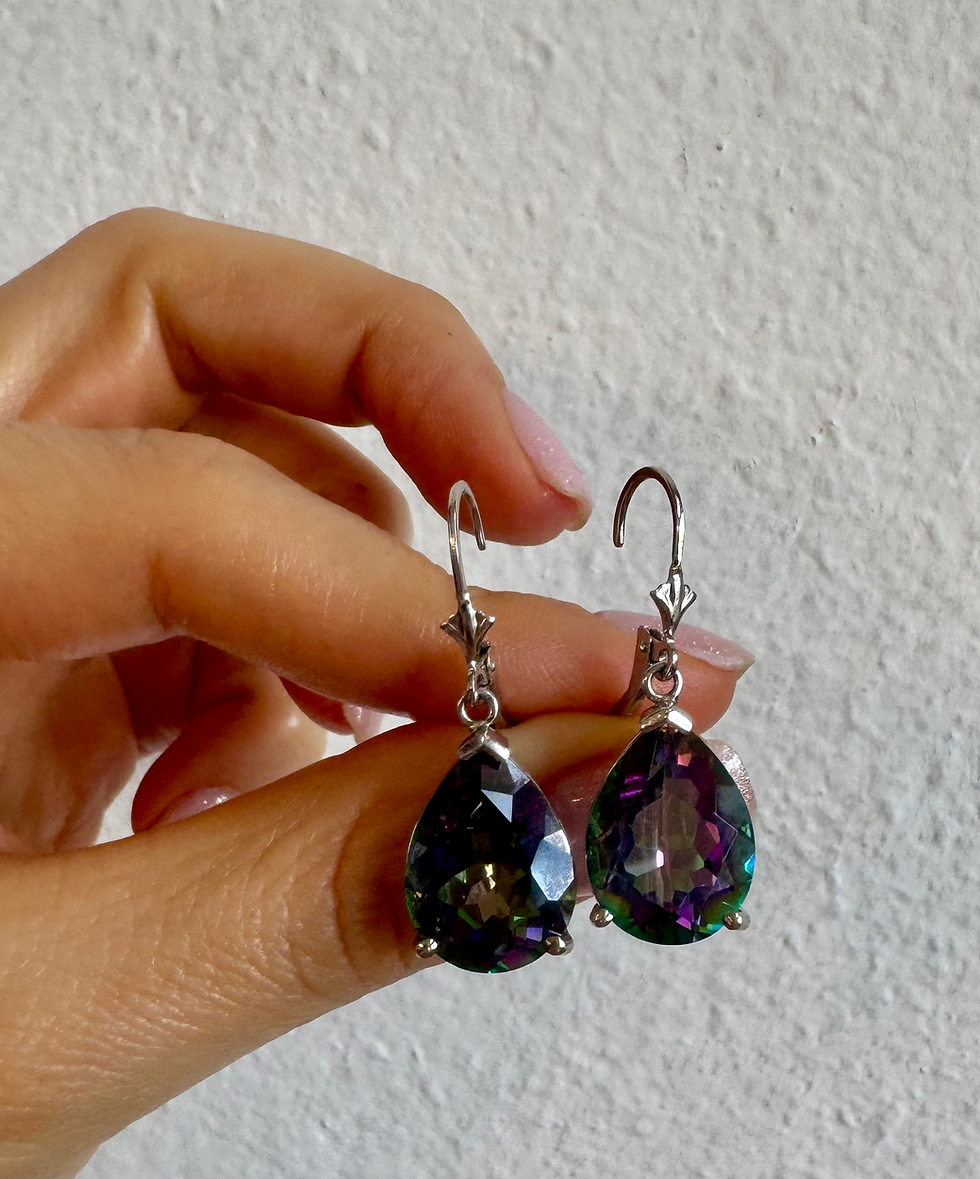 Thumbnail: 14kt White Gold Pear Shape 116.95 ctw Lever Back Mystic Topaz Earrings