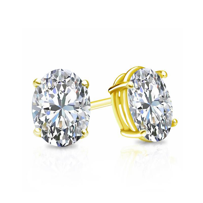 Thumbnail: 14kt White Or Yellow Gold Oval White Topaz Stud Earrings