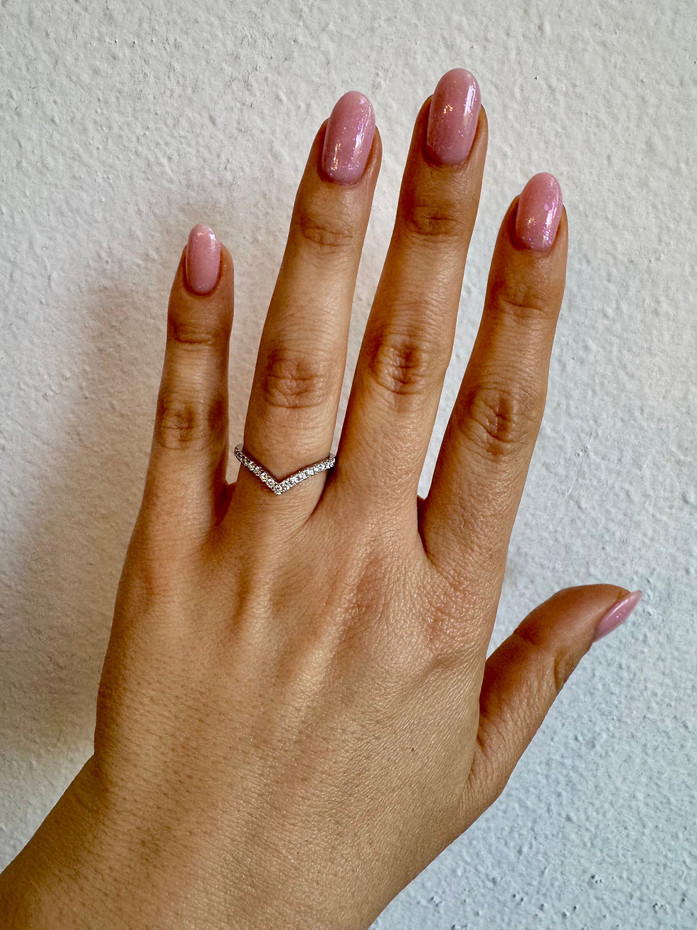 Thumbnail: Dainty 14kt White Gold Contour Diamond Band