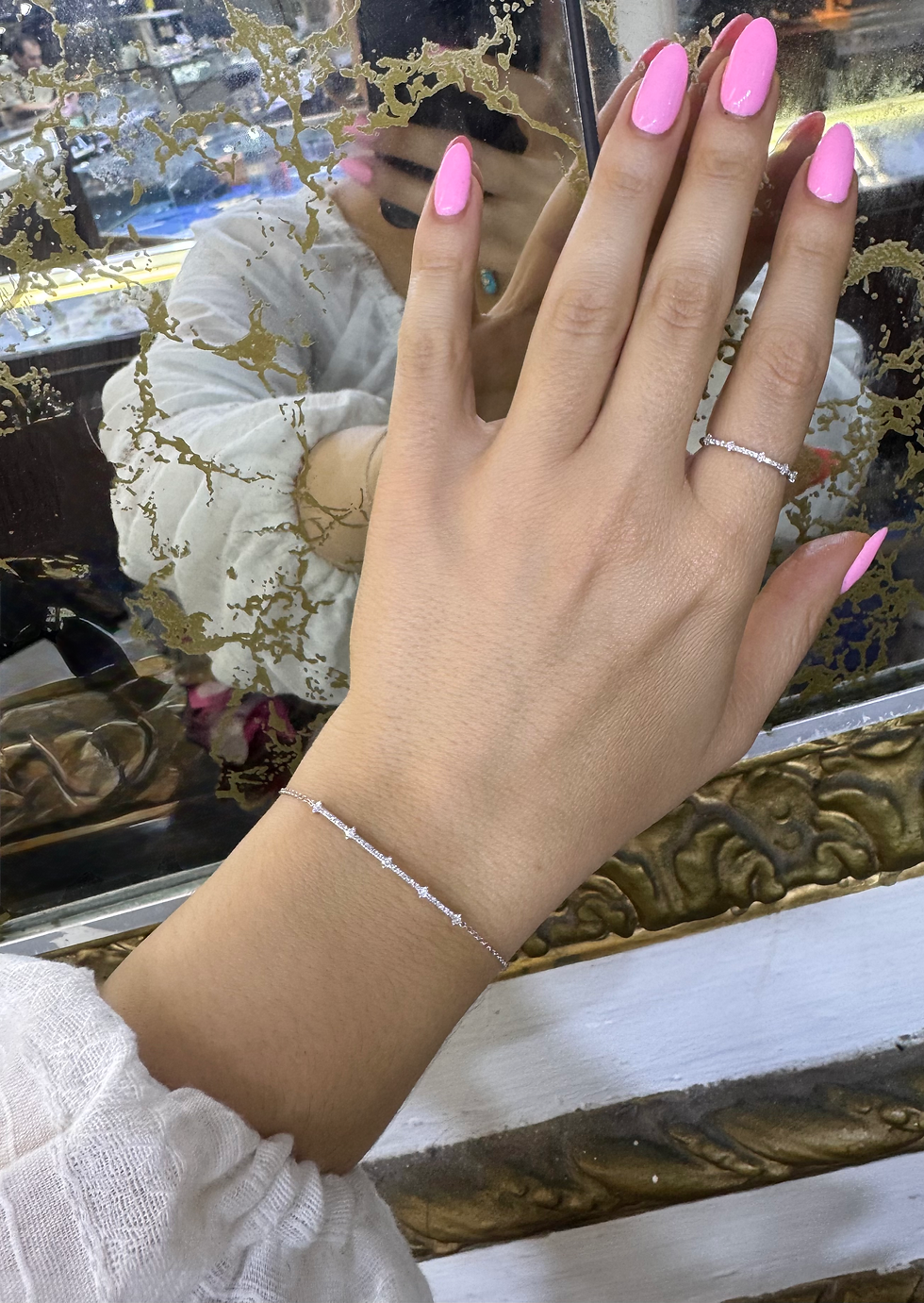 Thumbnail: 14kt White Gold Diamond Bar Bracelet Has Matching Band