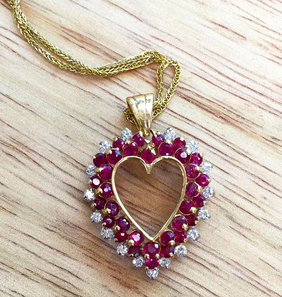 Thumbnail: 14K Gold Ruby And Diamond Heart Necklace