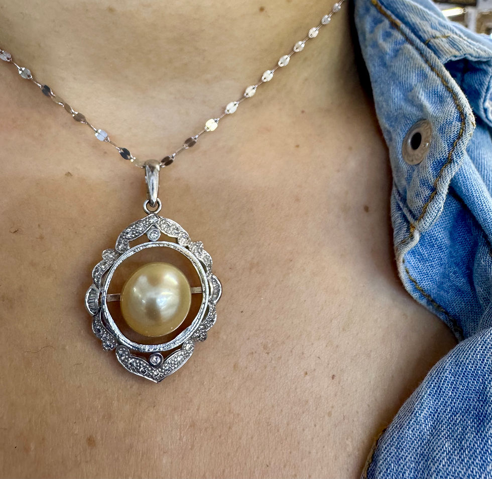 Thumbnail: 14kt White Gold Diamond And Golden South Sea Cultured Pearl Necklace