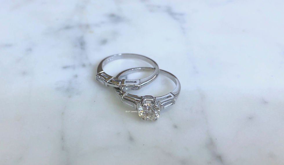 Thumbnail: 14kt White Gold And Platinum Round And Baguette Diamond Bridal Set