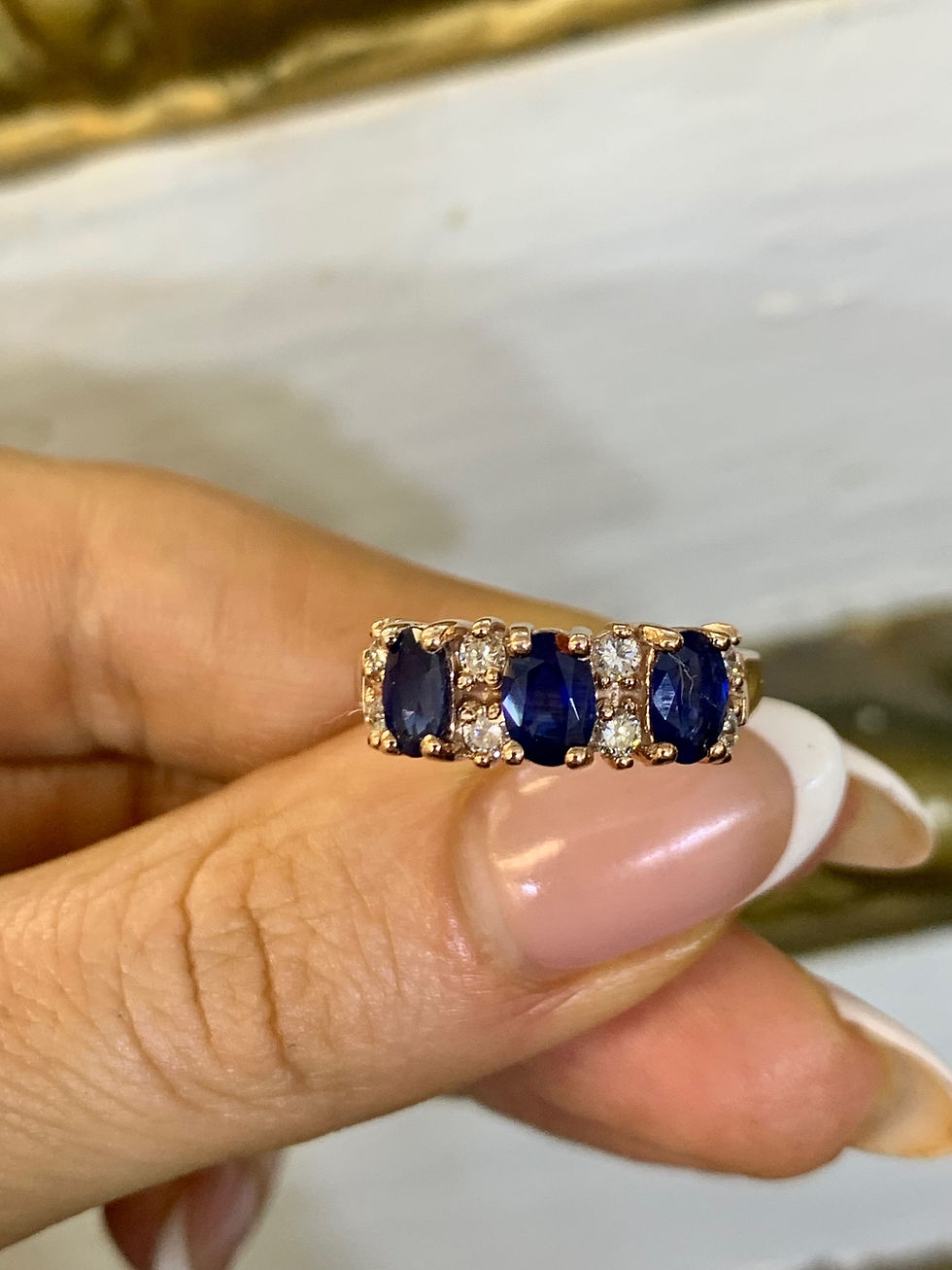 Thumbnail: 14kt Rose Gold Sapphire and Diamond Three-Stone Anniversary Band