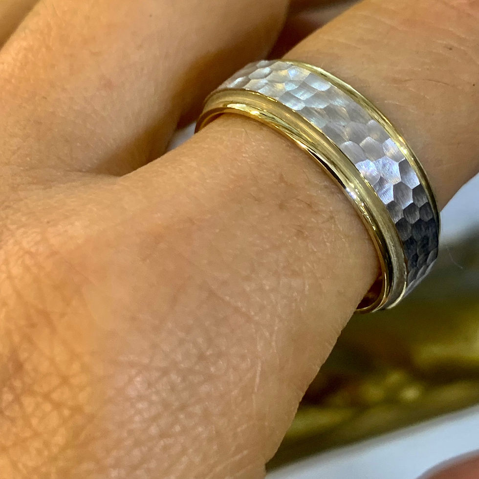 Thumbnail: 14kt Bi-Color Gold 7 mm Matte Hammered Texture Step-Edge Band with Size 10