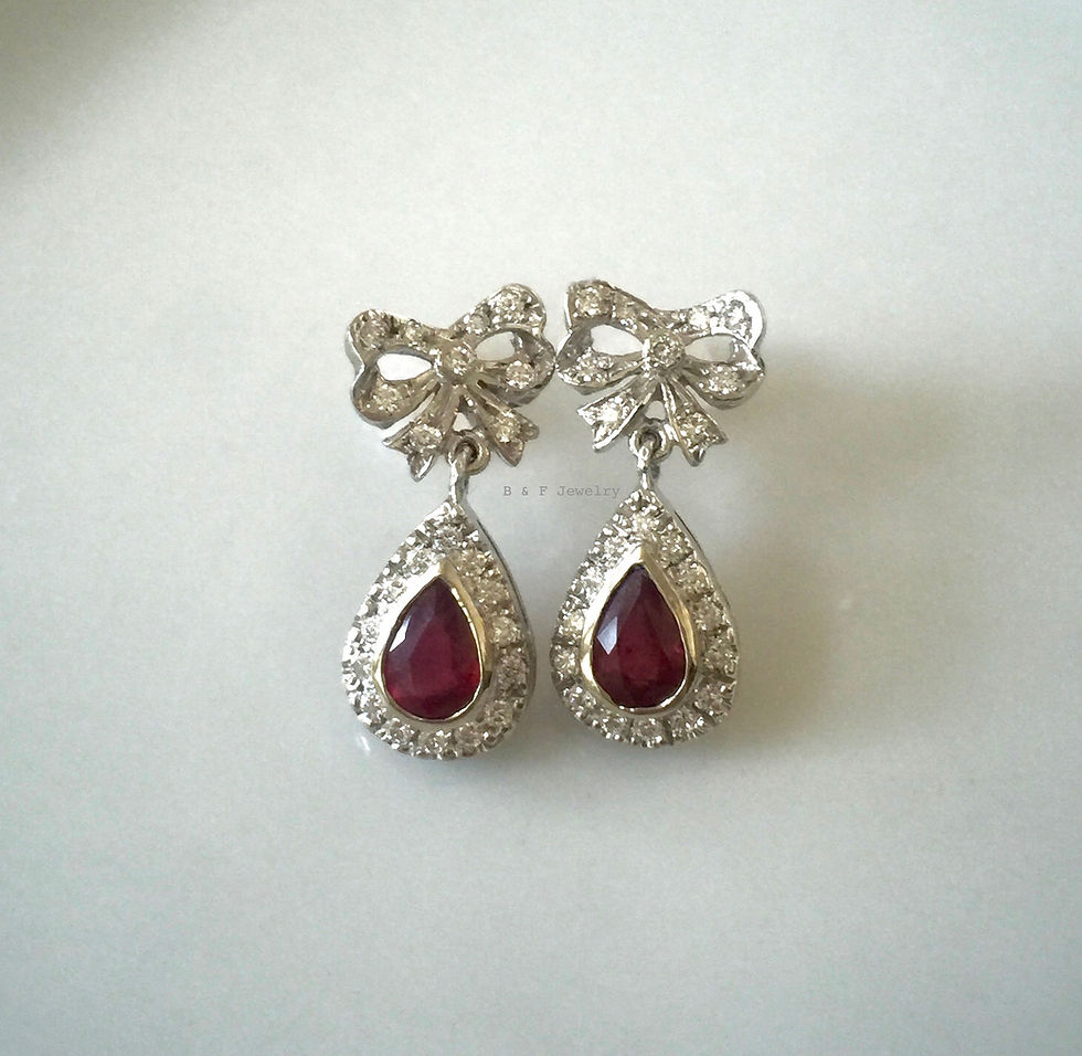 Thumbnail: 14K White Gold Ruby And Diamond Earrings- Has matching necklace.