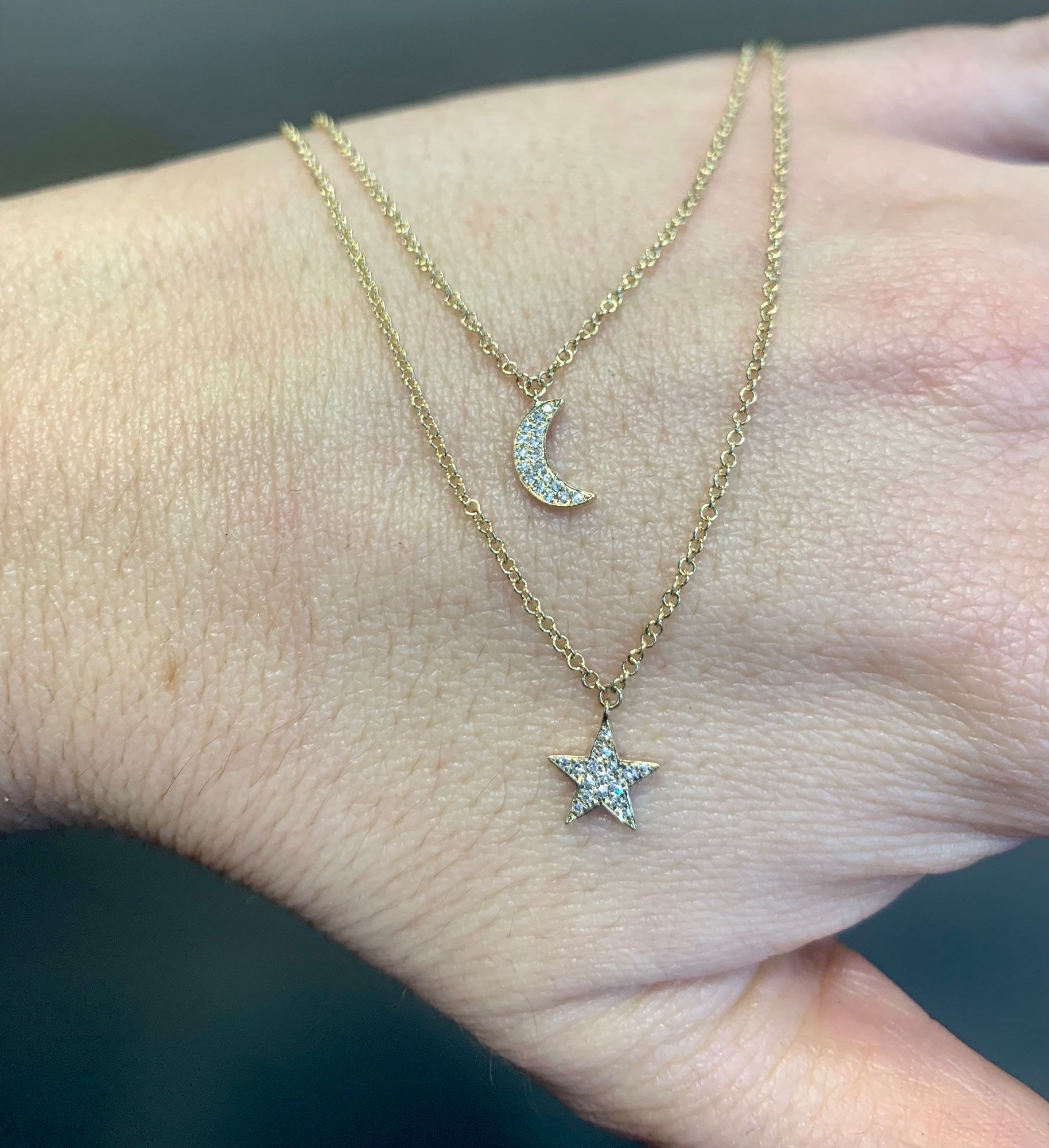 14kt Yellow Gold Diamond Moon And Star Necklace