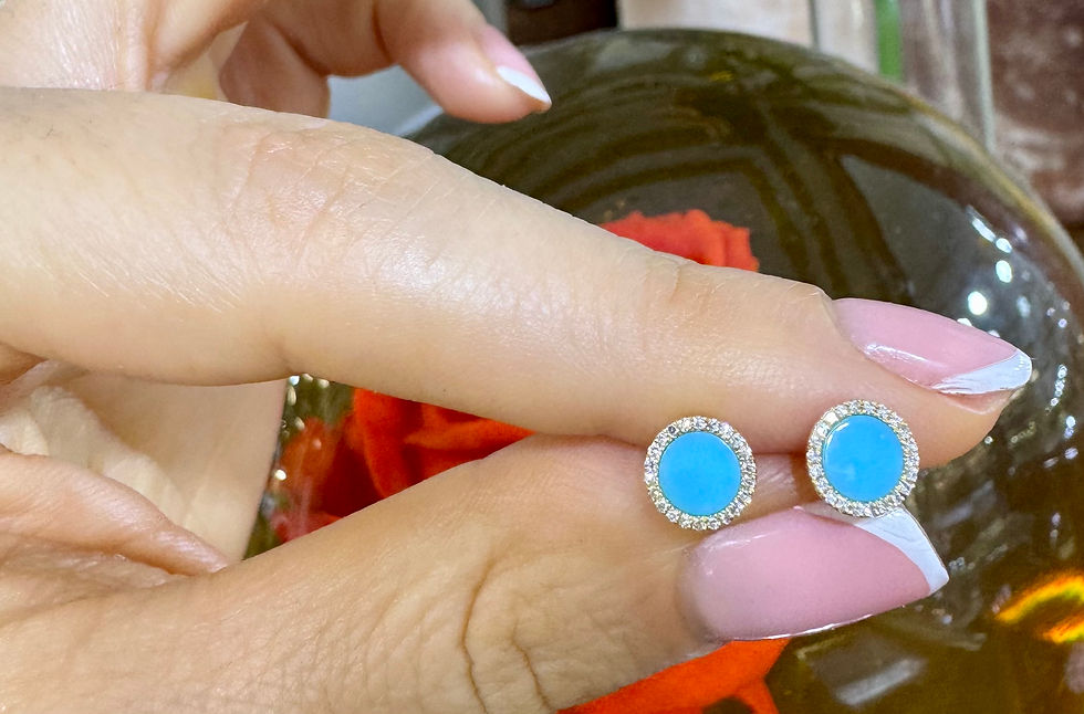 Thumbnail: Dainty 14kt Yellow Gold Turquoise And Diamond Halo Stud Earrings