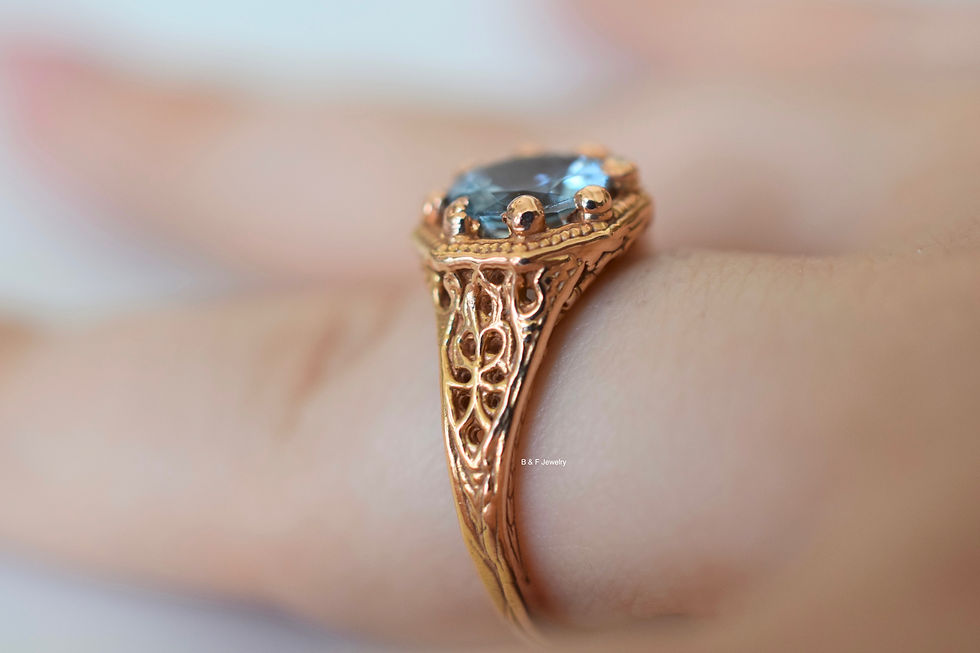 Thumbnail: Vintage Style Rose Gold Aquamarine Ring