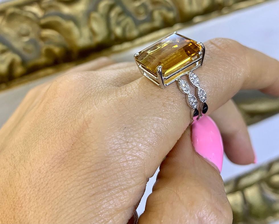 Thumbnail: 14kt White Gold Vintage Style Diamond And Citrine Ring