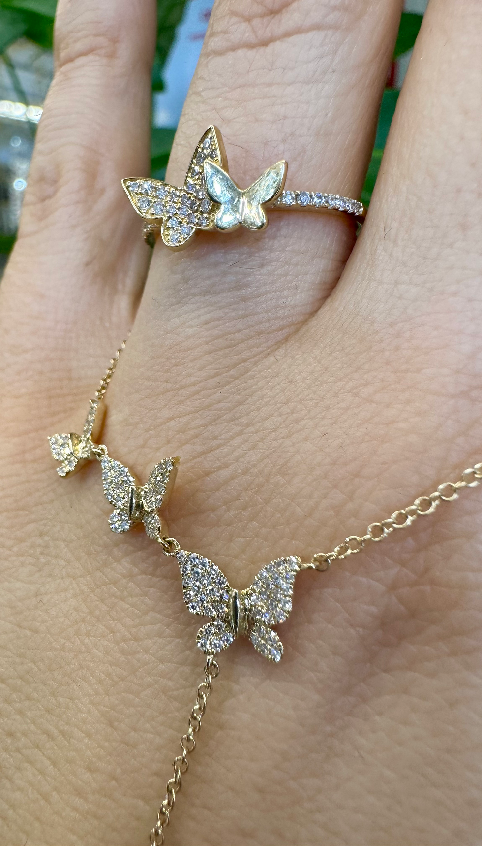 Thumbnail: Dainty 14kt Yellow Gold Diamond Butterfly Lariat Necklace
