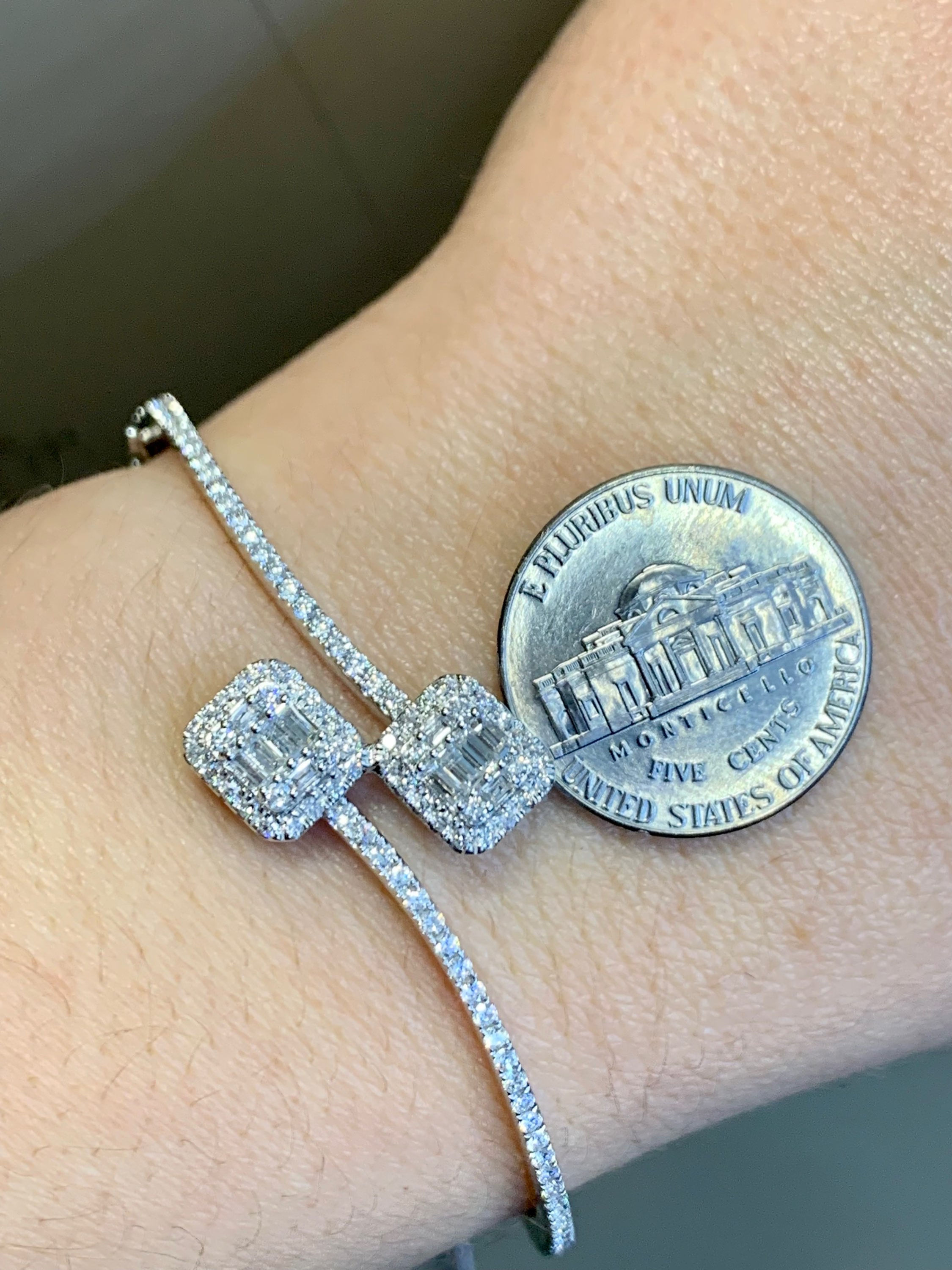 14kt White Gold Diamond Bypass Bangle- Has Matching Stud Earrings