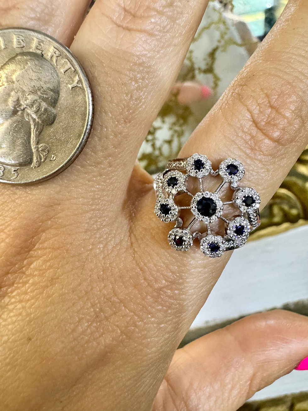 Thumbnail: 14kt White Gold Diamond And Sapphire Snowflake Ring