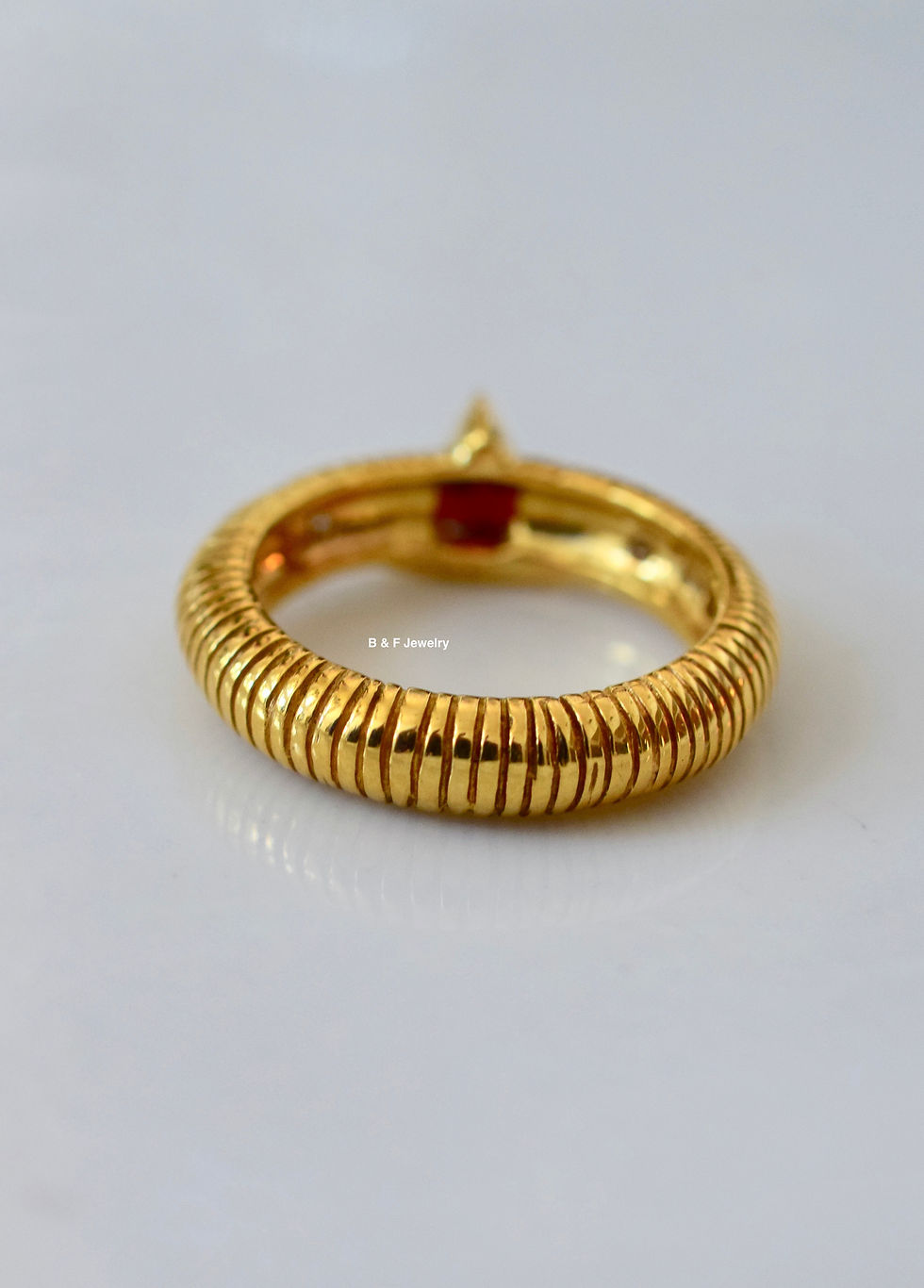 Thumbnail: 18kt Yellow Gold Garnet And Diamond Stackable Ring