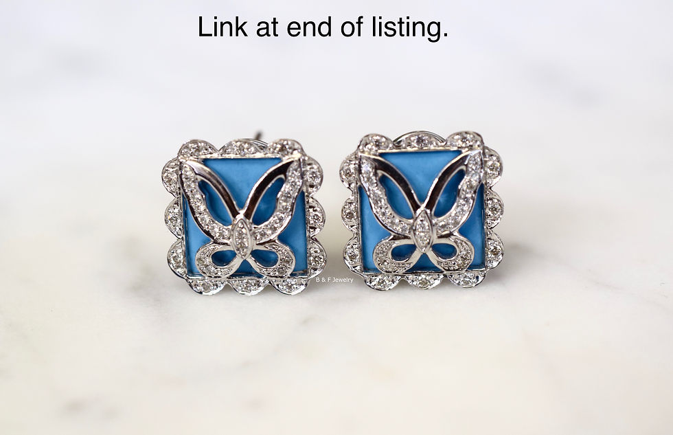 Thumbnail: 18K White Gold Diamond And Turquoise Necklace- Has Earrings