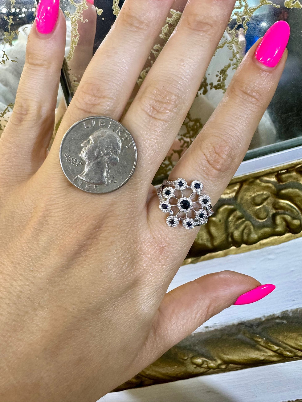 Thumbnail: 14kt White Gold Diamond And Sapphire Snowflake Ring