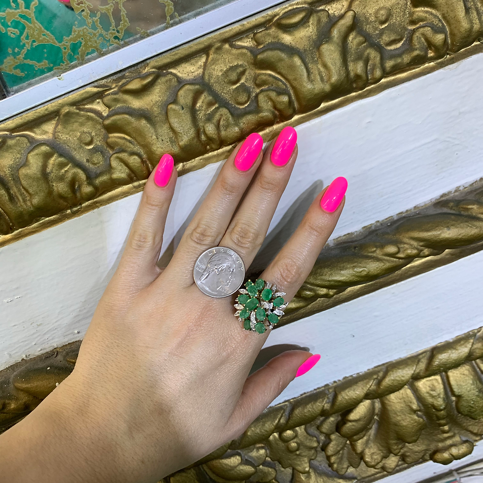 Thumbnail: 14kt Yellow And White Gold Vintage Emerald And Diamond Cocktail Ring