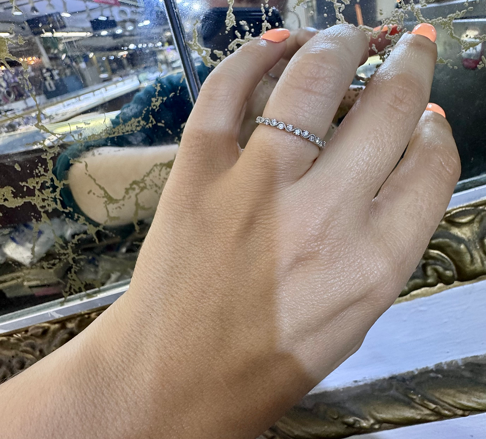 Thumbnail: Dainty 14kt White Gold Milgrained Wave Diamond Band