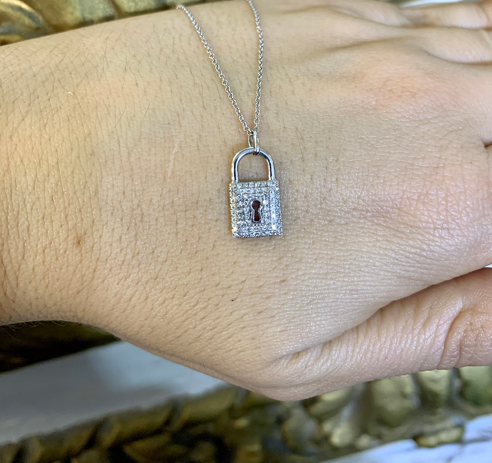 Thumbnail: 14kt White Gold Diamond Lock Necklace
