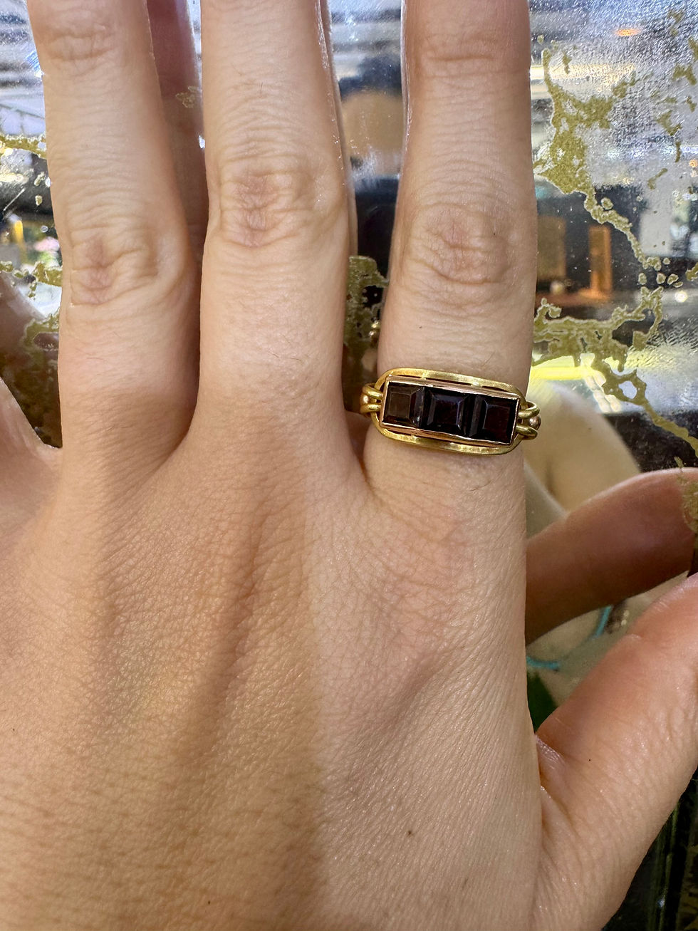 Thumbnail: Retro Vintage Smokey Topaz Ring Set In 14kt Yellow And Rose Gold. c.1950's