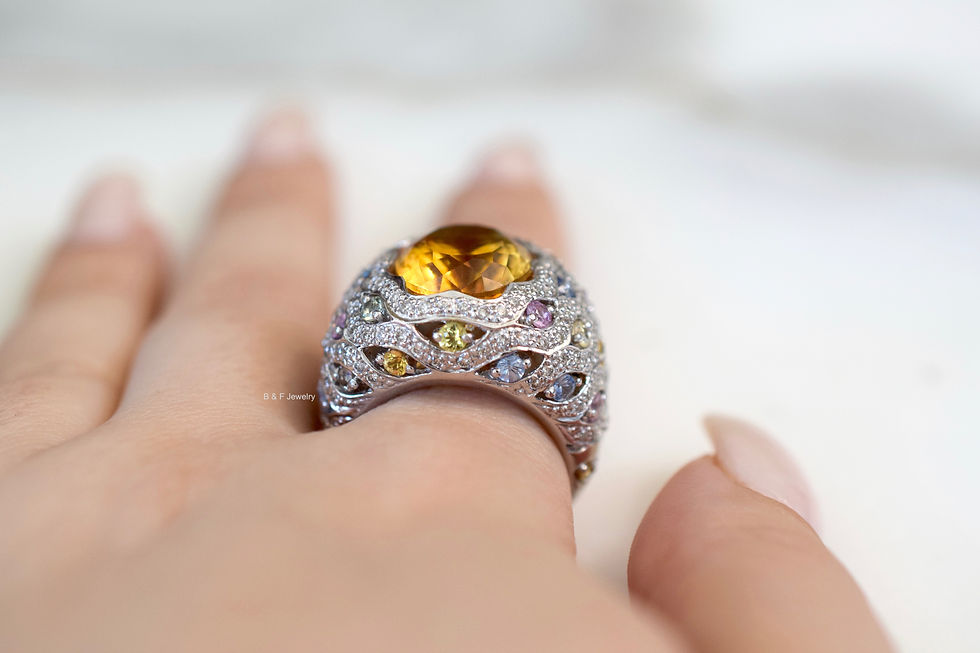 Thumbnail: 18K White Gold Citrine, Multi-Color Sapphire, And Diamond Ring