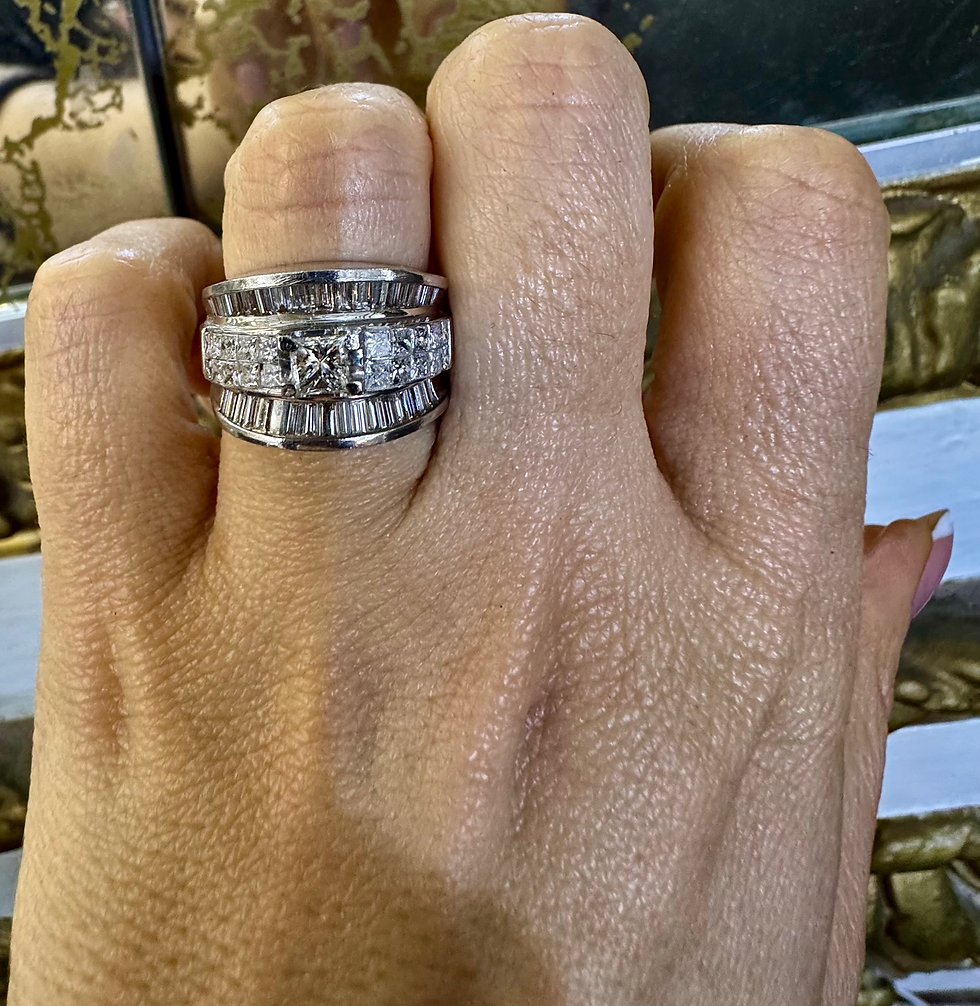 Thumbnail: 18kt White Gold Baguette And Princess Cut Diamond Wide Band