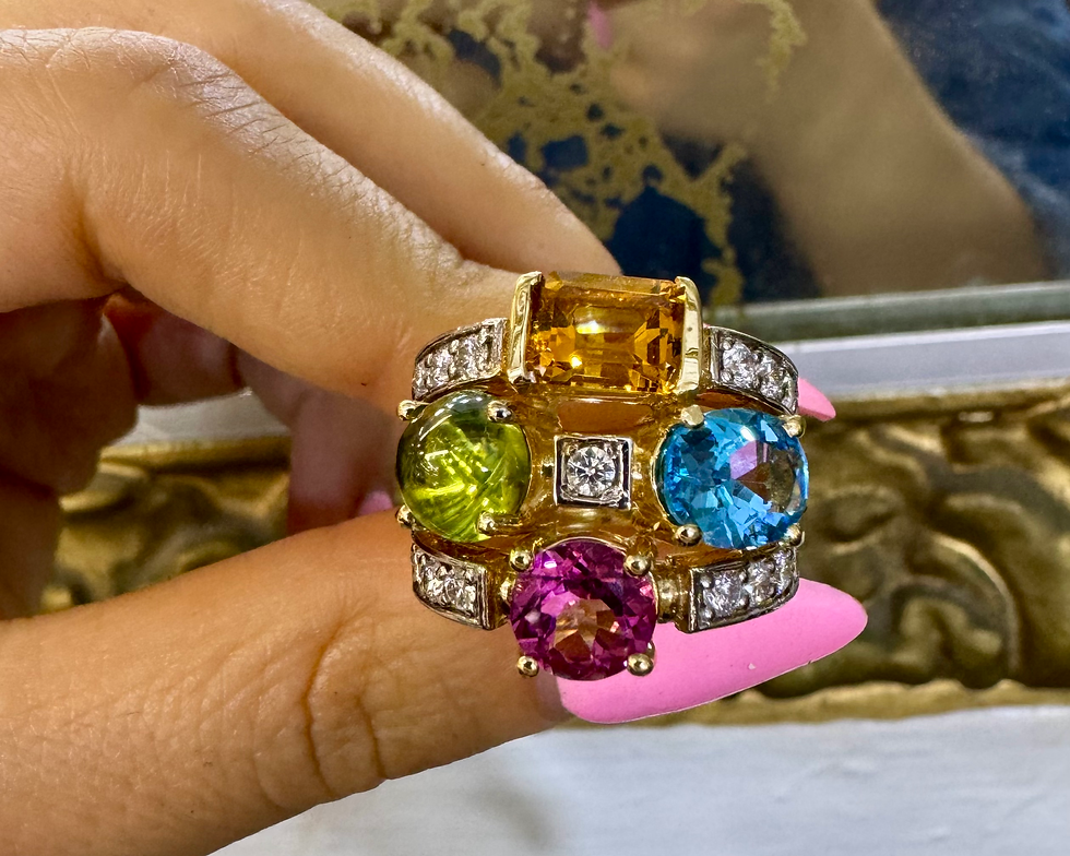 Thumbnail: 14kt Yellow Gold Multi-Color Gemstone And Diamond Ring