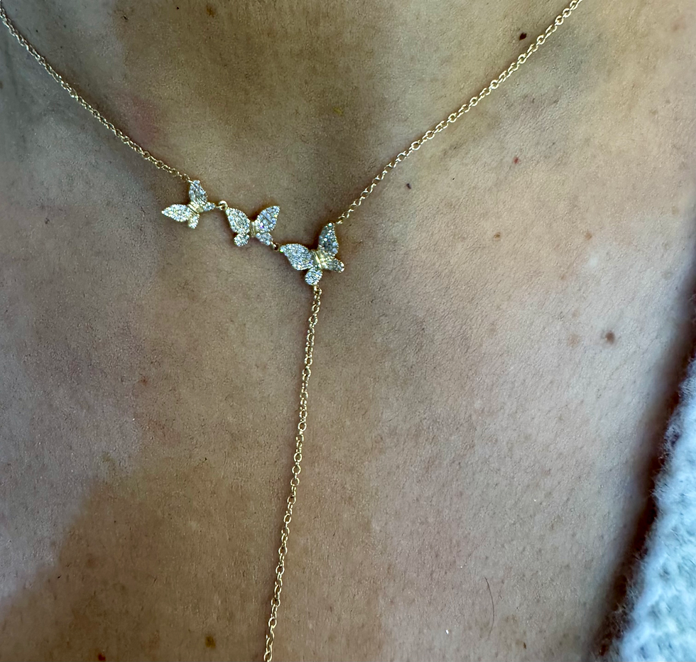 Thumbnail: Dainty 14kt Yellow Gold Diamond Butterfly Lariat Necklace