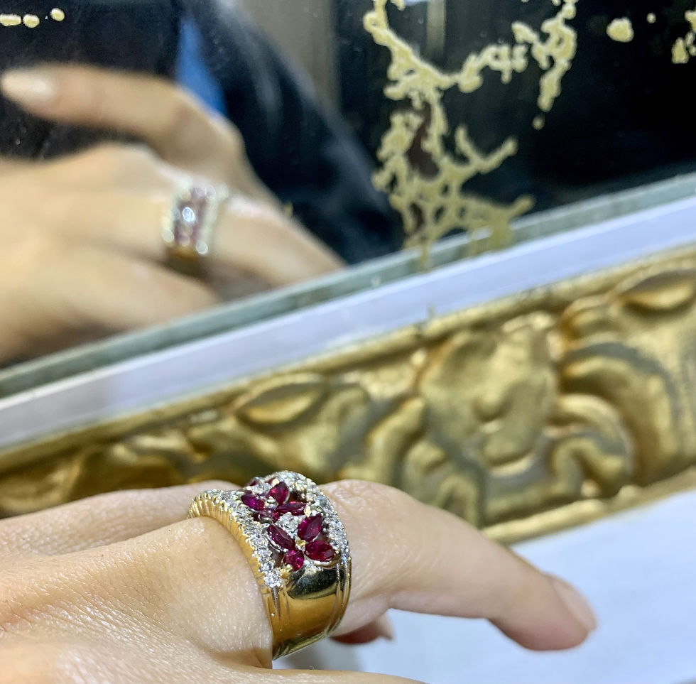 Thumbnail: 14kt Yellow Gold Ruby And Diamond Floral Band