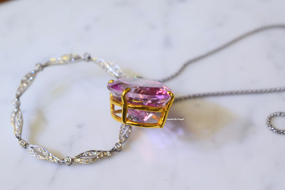Thumbnail: 14K White And Yellow Gold Pink Topaz And Diamond Pendant With Chain