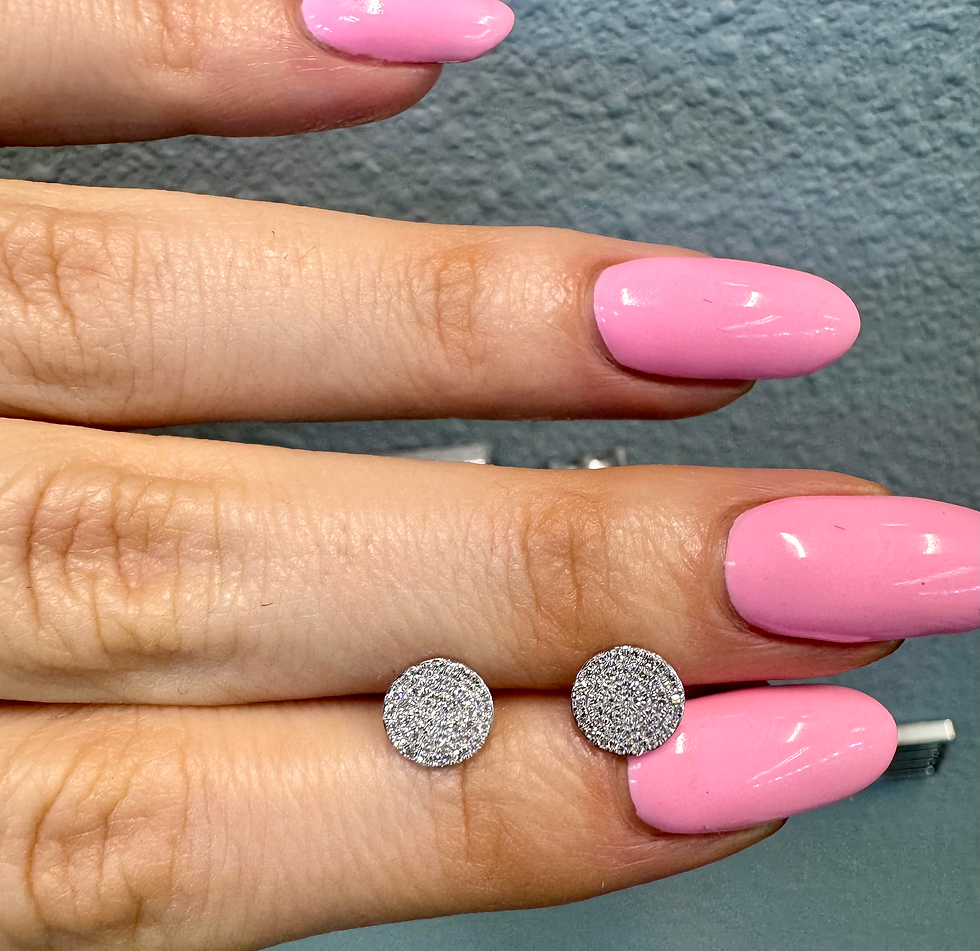 Thumbnail: Dainty 14kt White Gold Round Diamond 7mm Pave Set Disc Stud Earrings