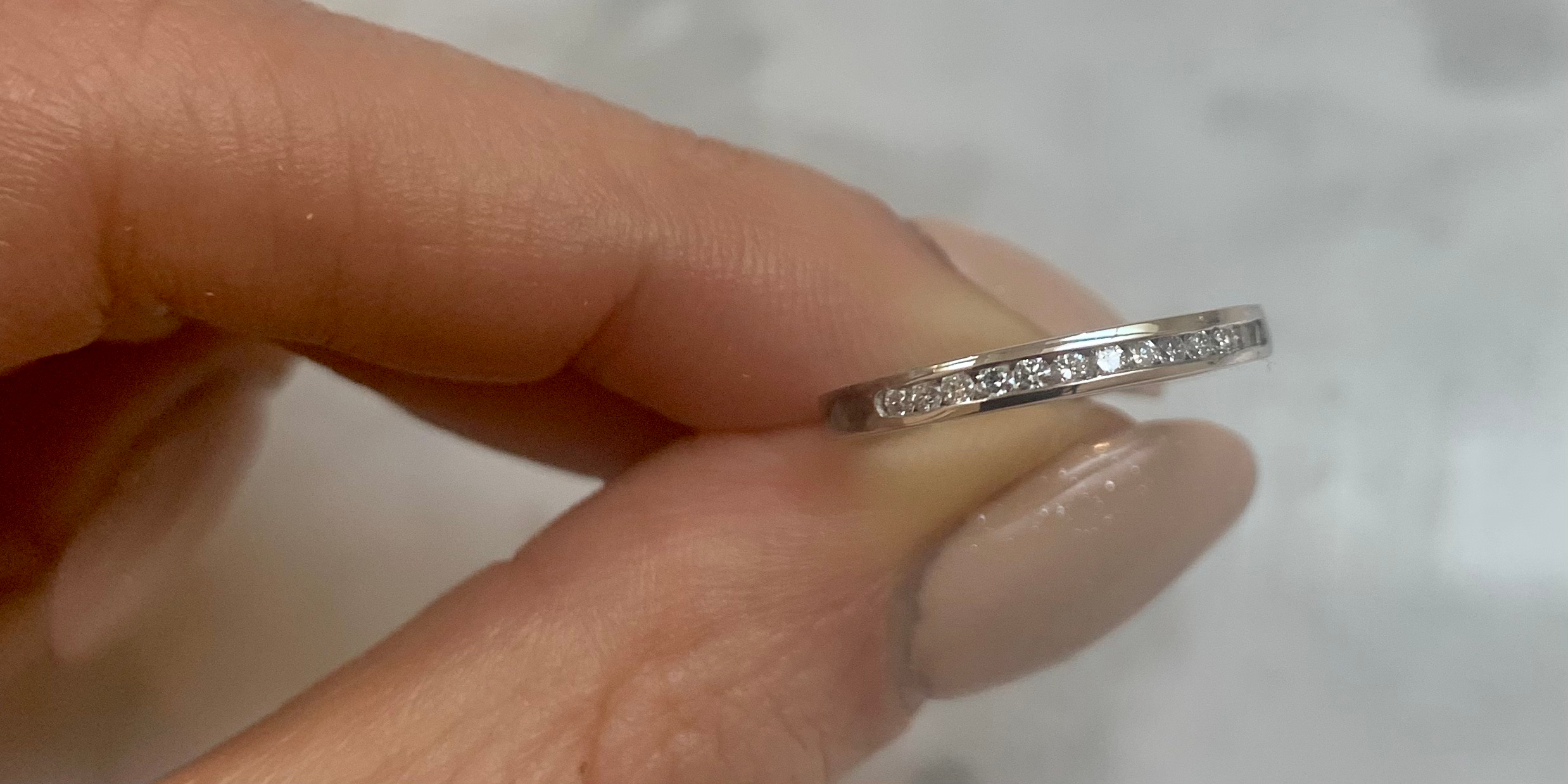 Thin 14kt White Gold Channel-Set Diamond Band