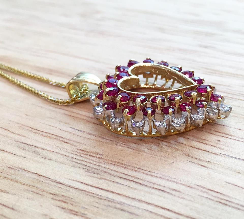 Thumbnail: 14K Gold Ruby And Diamond Heart Necklace
