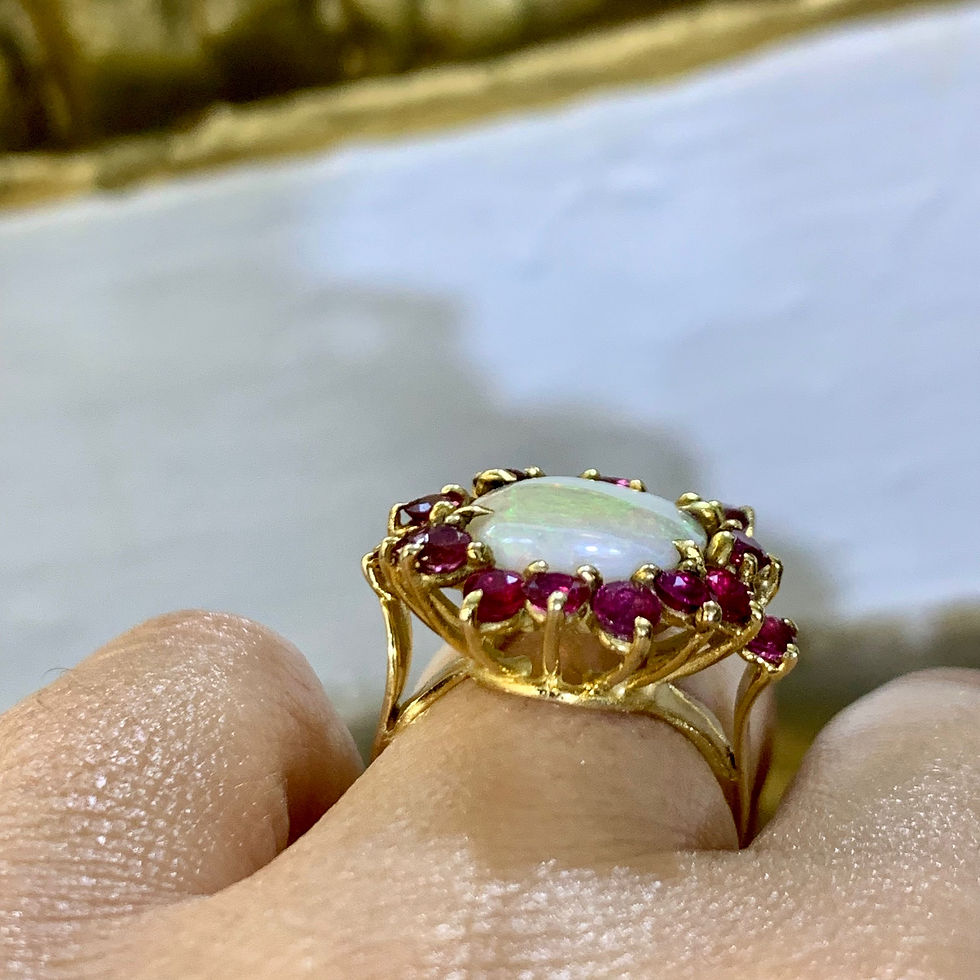 Thumbnail: 14kt Yellow Gold Opal And Ruby Ring
