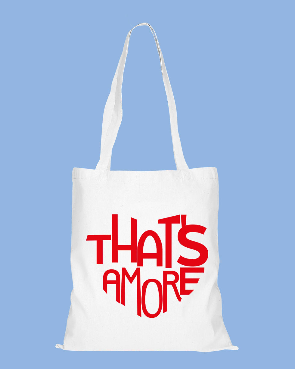 Miniaturbild: Weiße Tote Bag Herzform Aufschrift Thats Amore