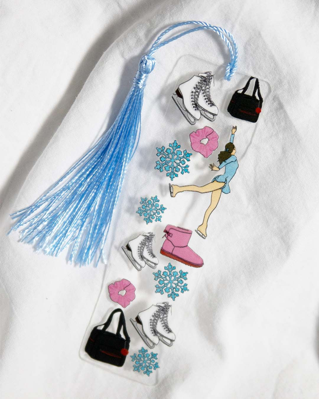 Acryl Lesezeichen Eiskunstlauf mit Blauer Quaste