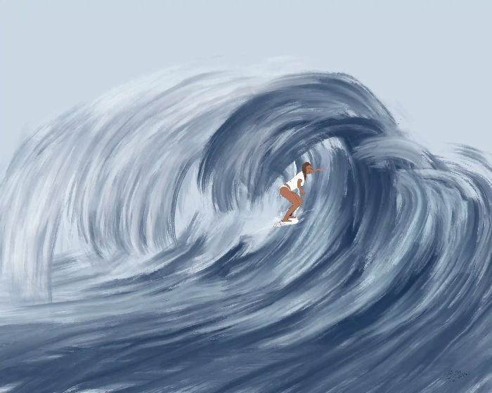 Surfer girl - Surf barrel and wipeout. Set of 2 art prints