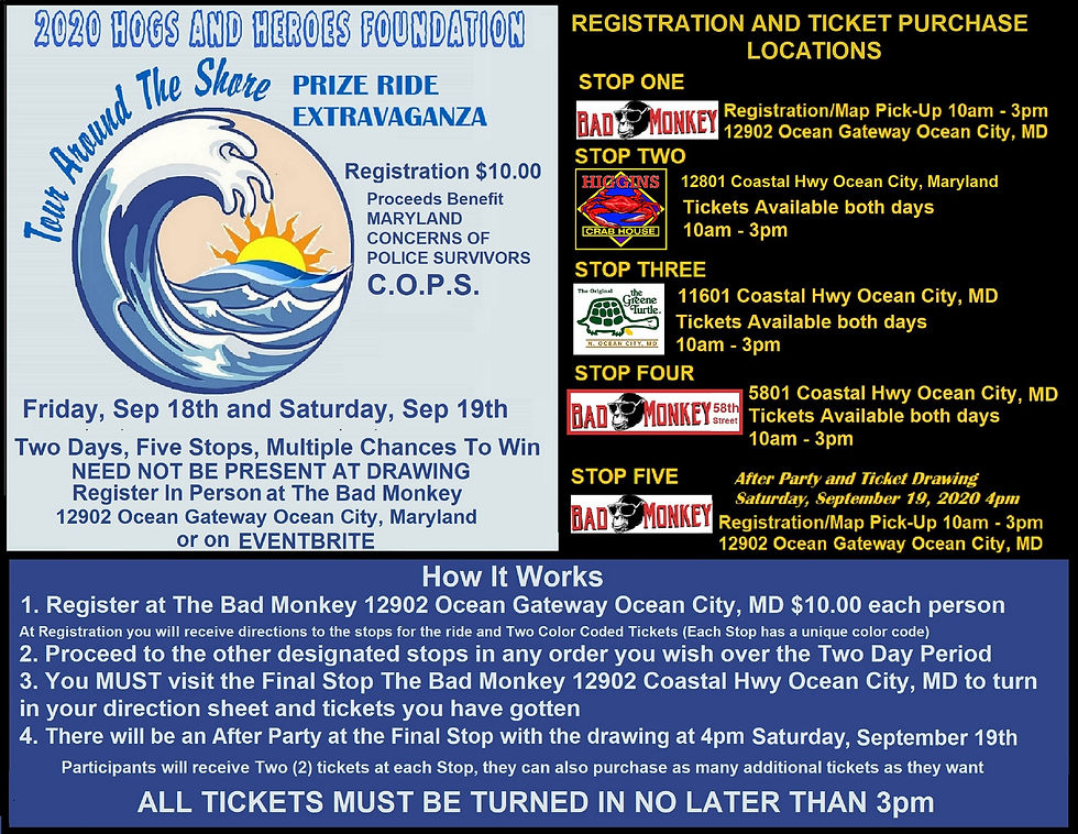 2020 Hogs and Heroes: Tour Around The Shore...Prize Ride Extravaganza